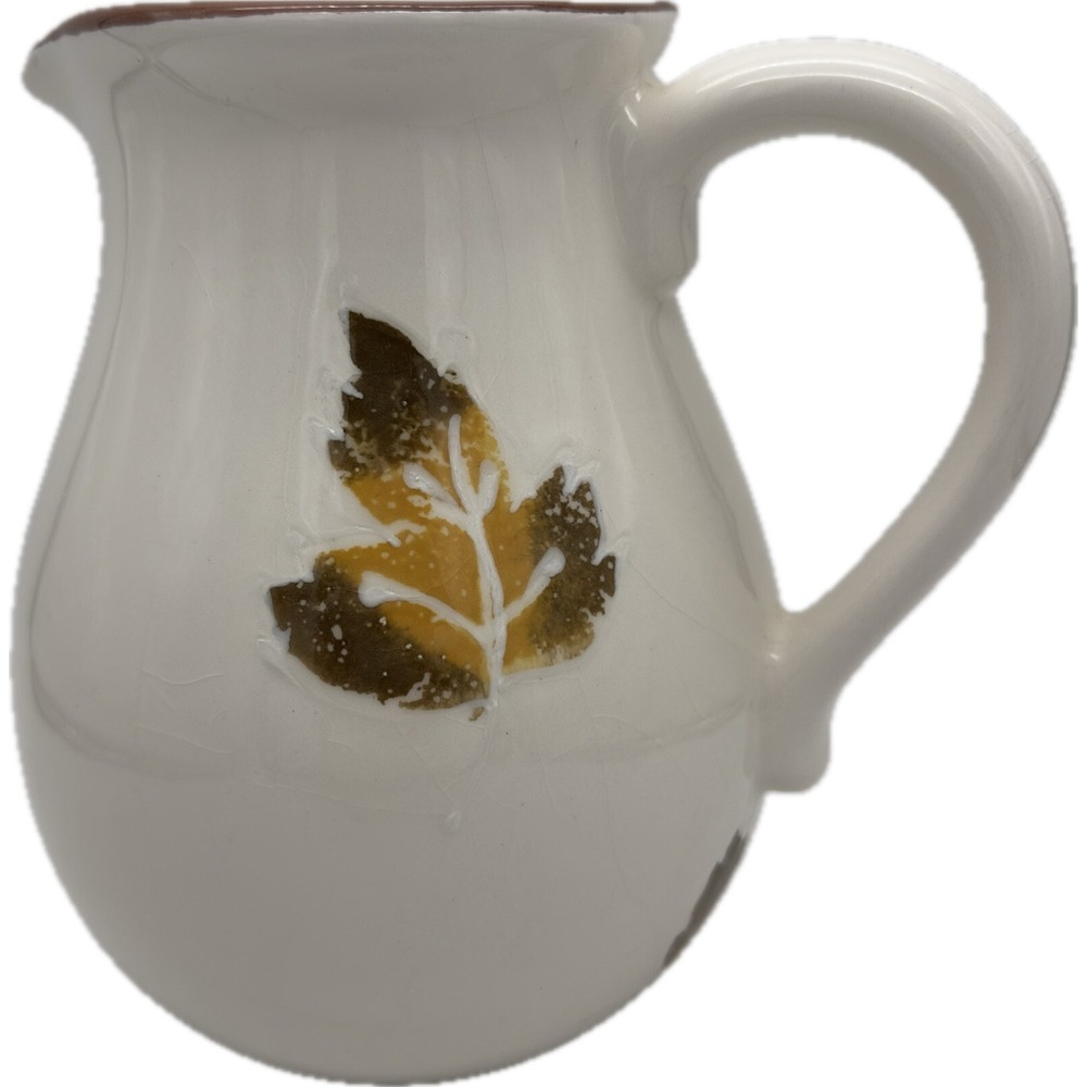 Vtg Hand Painted Leaves‎ Val do Sol Pitcher/Ewer Terra Cotta Pottery Portugal